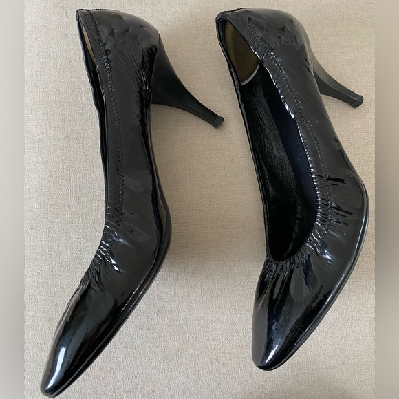 Black Prada Patent Leather Ballet Style Round Toe 3 Inch Heel Size 8 - Picture 6 of 12